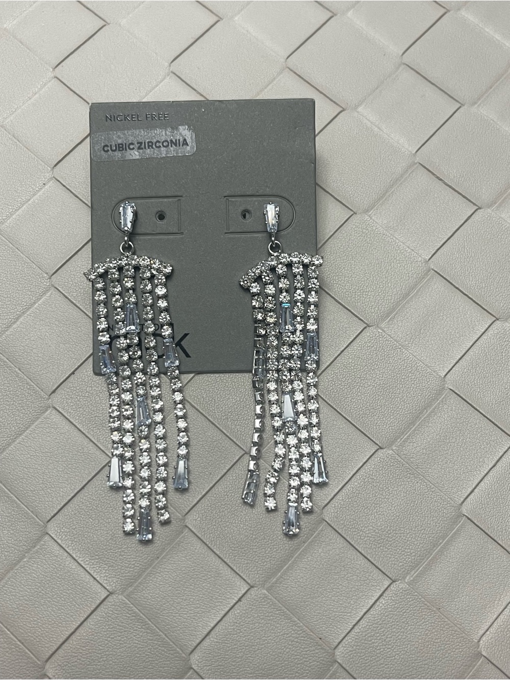 Nordstrom Silver Toned Cascading Rhinestone Fringe Earrings